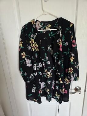 Floral Vest Top - Black with Yellow & Pink Blooms